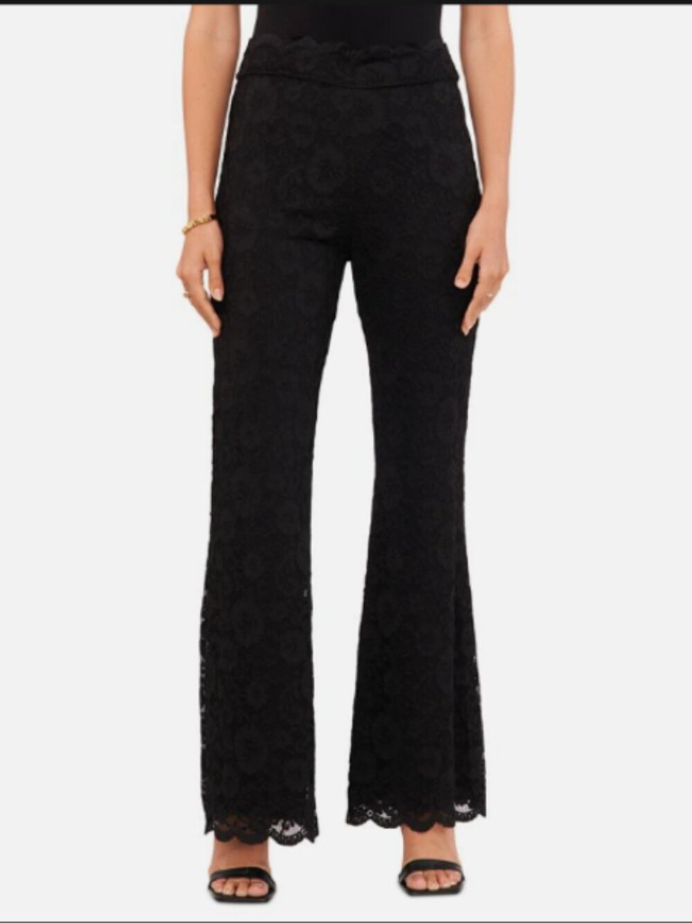 Vince Camuto Women's Lace Scalloped-Edge Pull-On Flare Pants, Sz XL, Black